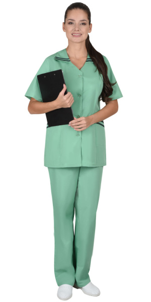 Костюм "Женева" женский: куртка, брюки светлая мята с тёмно-зелёным (ЧЗ)