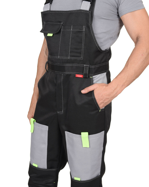 Костюм "Фаворит" летний: куртка, п/к черный со св.серым и лимонным кантом