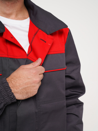 Костюм рабочий мужской №112 (куртка, полукомбинезон) тёмно-серый с красным (ЧЗ)