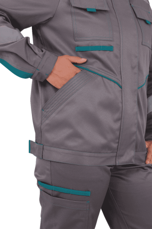 Костюм ГАЛАКТИКА летний, серый-бирюза, женский (Куртка+полукомбинезон) Кос 501 (ЧЗ)