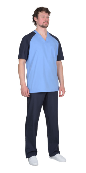 Костюм "ИНТЕРН" мужской: куртка, брюки, тёмно-синий с голубым