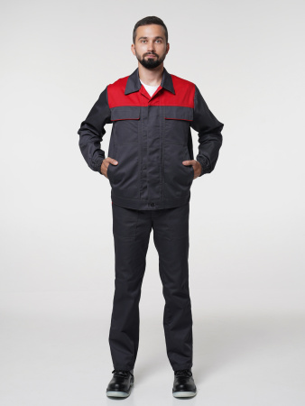 Костюм рабочий мужской №112 (куртка, полукомбинезон) тёмно-серый с красным (ЧЗ)
