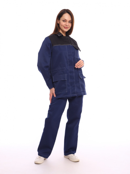 Костюм ПЕРЕДОВИЦА женский (куртка+брюки) ткань смесовая, т.синий/черный КРОНОС