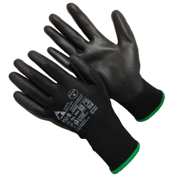 Перчатки Astra Pu-B из полиэстера черного цвета с полиуретановым покрытием