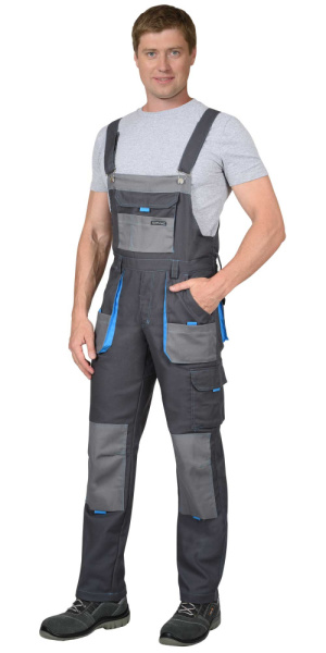 Полукомбинезон "Двин" т.серый со средне серым и голубой отделкой