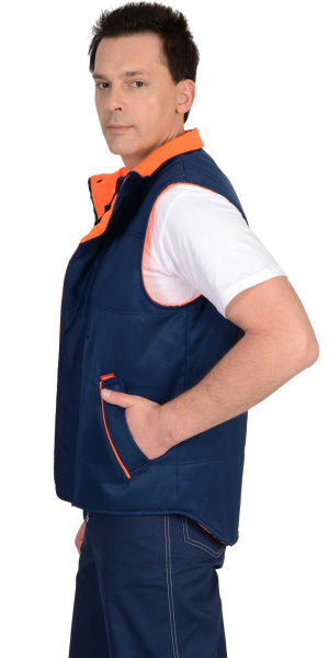 Жилет "ПРОФИ" утеплённый, синий подкладка Таффета оранжевая (ЧЗ)