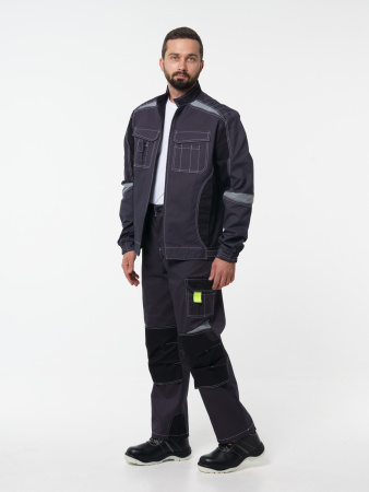 Брюки рабочие мужские №116 серый, черный, лимонный, СОП, ткань Протект