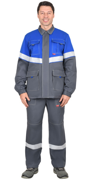 Куртка "Самотлор" длинная, серая с васильковым (ЧЗ)