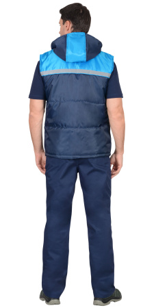 Жилет "Экспресс" с капюшоном и СОП 25мм. синий с голубым