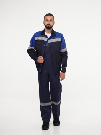 Костюм рабочий мужской №102 (куртка, полукомбинезон) тёмно-синий с васильковым