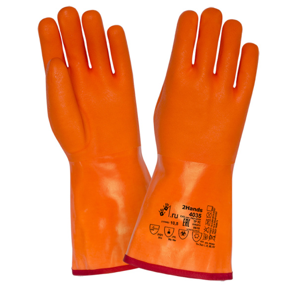 Перчатки утепленные 2Hands (Siberia) 4035,  КЩС, МБС/флис, хлопок/ПВХ р-р 10,5