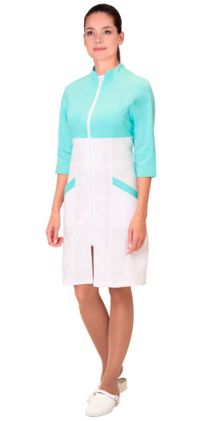 Халат "ДЕЛИЯ" женский белый с мятным (ЧЗ)