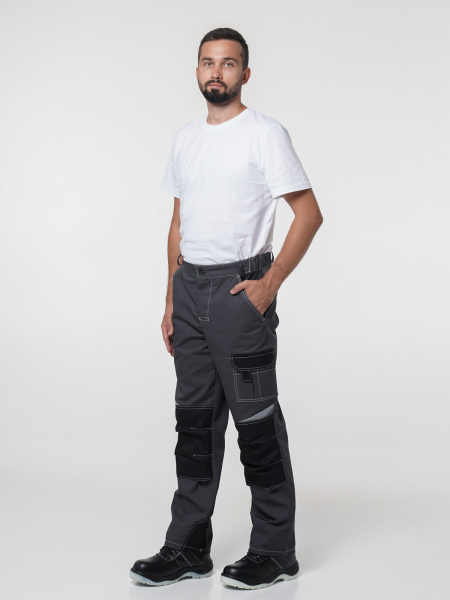 Брюки рабочие мужские №116 серый с черный, СОП, ткань Rodos