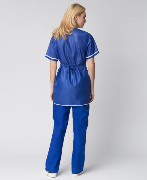 Халат женский на молнии короткий рукав (тк.Нейлон), васильковый (ЧЗ)