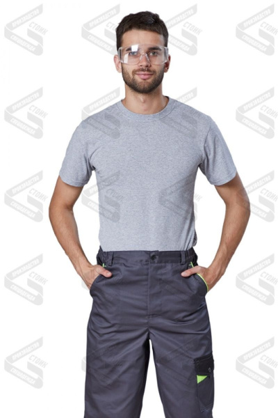 Брюки рабочая летние "Респект" тк. смесовая,т.серый/черный/лим., СОП(ан.Ховард) Вектор БрЗМим-1 (ЧЗ)